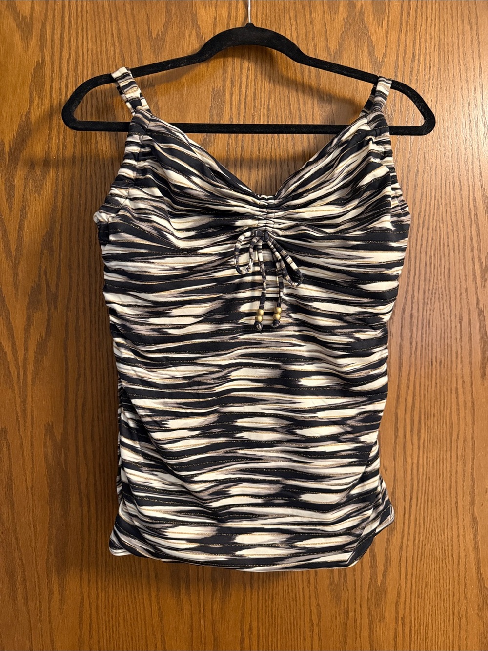 Coco Reef Black and White Wave-Print Swim Camisole with Front Tie
